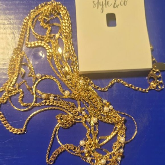 NWT Gold Faux Pearl & Bead Layered Strand Necklace 17" STYLE & CO - Picture 10 of 10